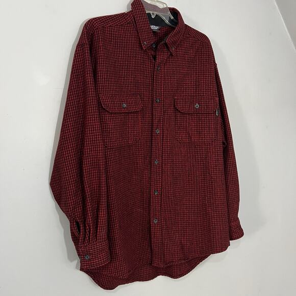 VTG Woolrich Mens Shirt Red Black Micro Plaid Wool Large Shirt Button Flannel - Picture 7 of 10